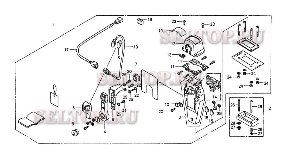 Дистанционное управление (верхняя опора однотипная) (правая) для Honda BF75AX LRTA