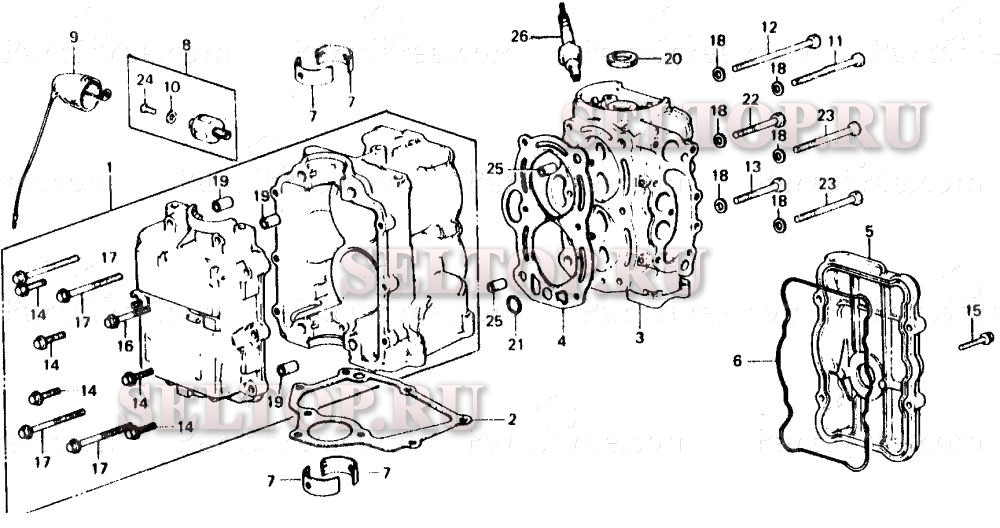Цилиндр, головка цилиндра для Honda BF75B LA