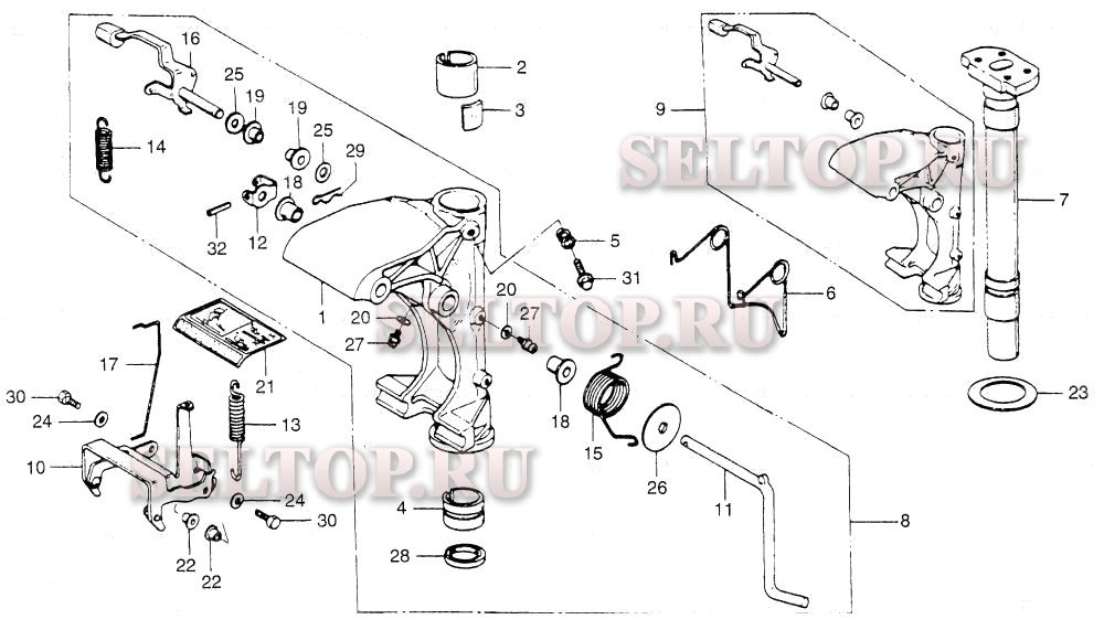 Корпус вертлюга, поворотный вал, рычаг наклона для Honda BF75Z LA