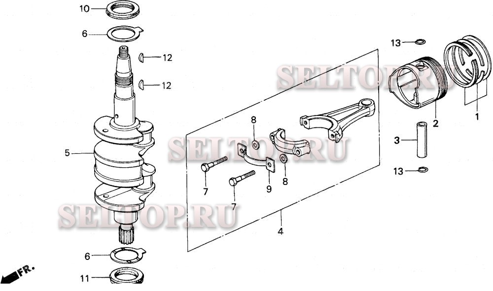 Поршень, коленвал для Honda BF8AK LA
