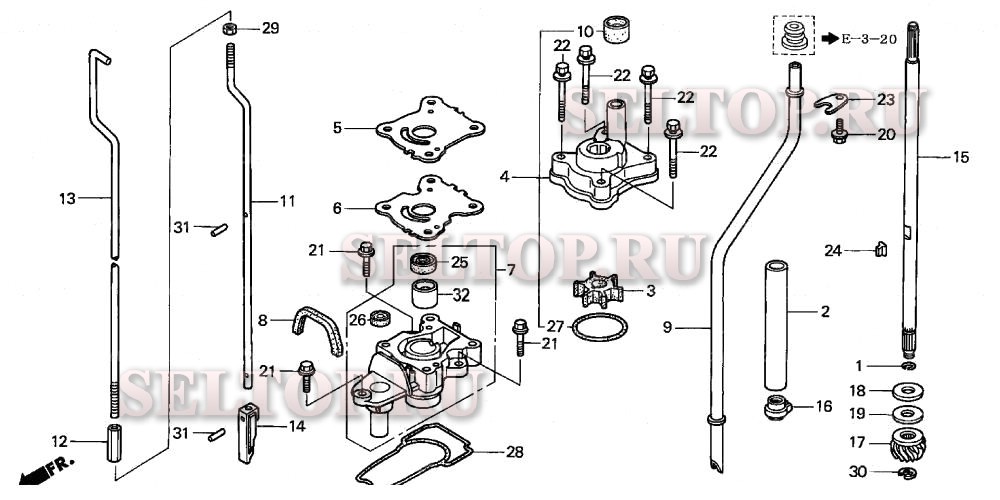 Водяной насос, вертикальный вал (l, s size) для Honda BF8D2 SRA