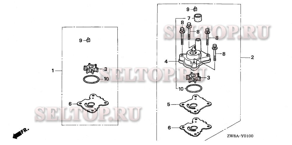 Комплект крыльчатки насоса для Honda BF8D6 LRA