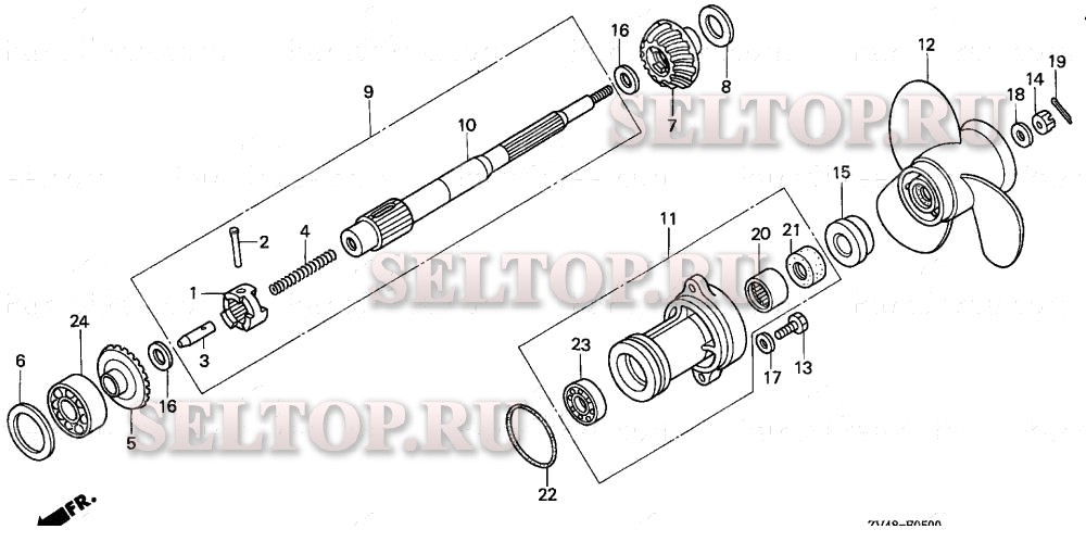 Карданный вал, гребной винт для Honda BF9.9AY XAS
