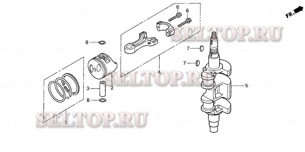 Поршень, шатун для Honda BF9.9D1 SHA
