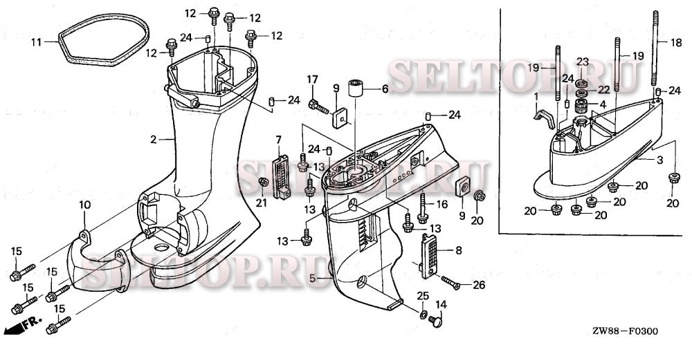 Корпус редуктора, выступающая часть для Honda BF9.9D4 LHA