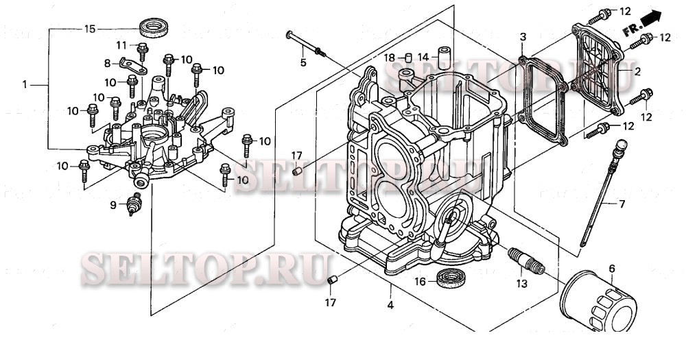 Блок цилиндров, крышка картера для Honda BF9.9D4 SRTA