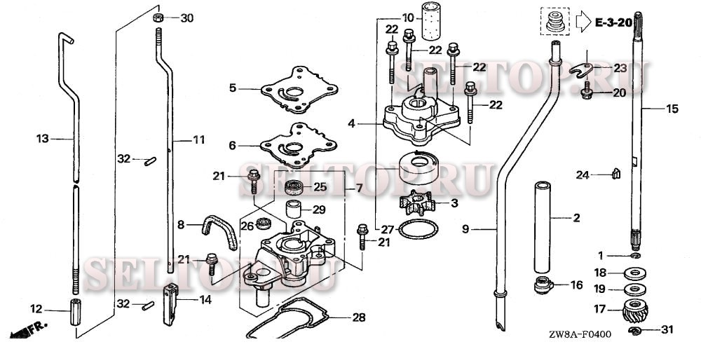 Водяной насос, вертикальный вал (l, s size) для Honda BF9.9D5 LHA