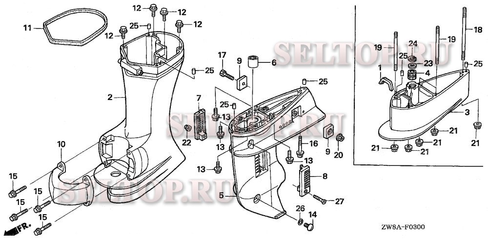Корпус редуктора, выступающая часть для Honda BF9.9D5 SHSA