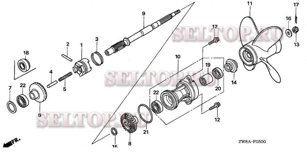 Карданный вал, гребной винт для Honda BF9.9D5 SHSA