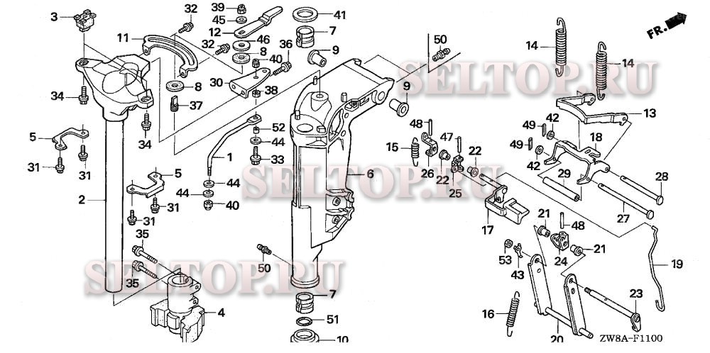 Корпус вертлюга (1) для Honda BF9.9D5 SHSA