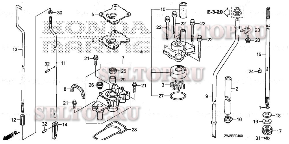Водяной насос, вертикальный вал (s,l) для Honda BF9.9DK0 SHA