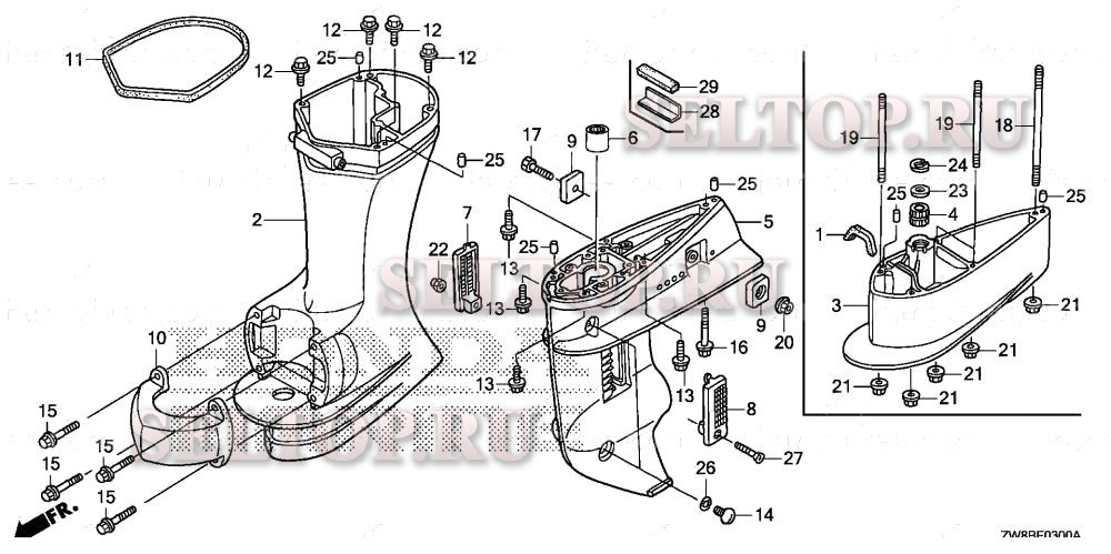 Корпус редуктора, выступающая часть для Honda BF9.9DK2 SHA
