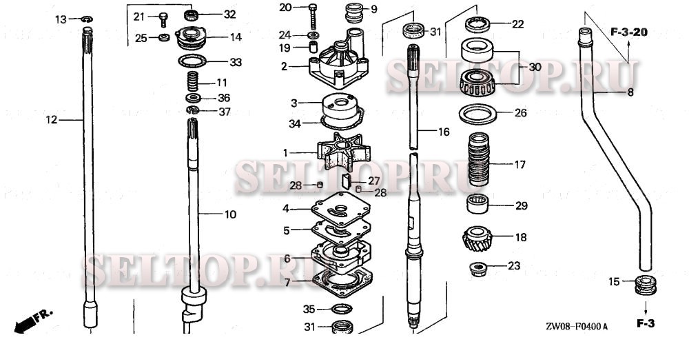 Водяной насос, вертикальный вал для Honda BF90A2 JRTA