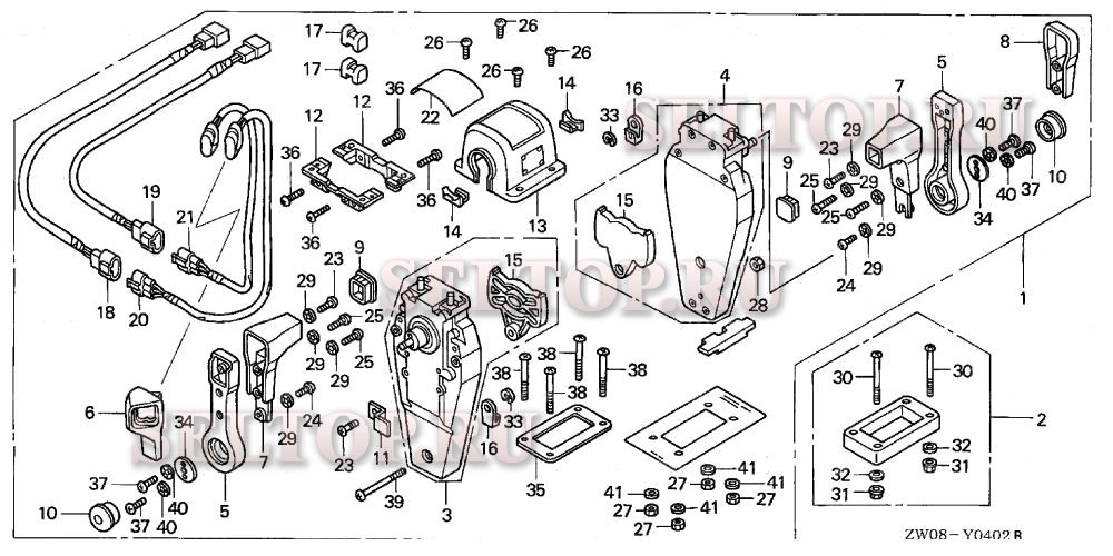 Дистанционное управление (верхняя опора двутипная) (правая) для Honda BF90A4 XRTA