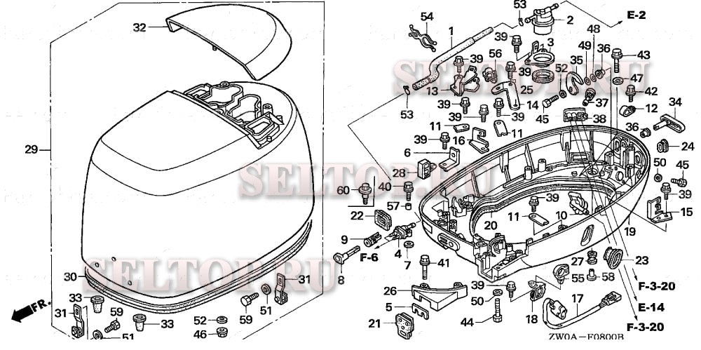 Крышка двигателя, нижняя часть корпуса для Honda BF90A5 XRTA
