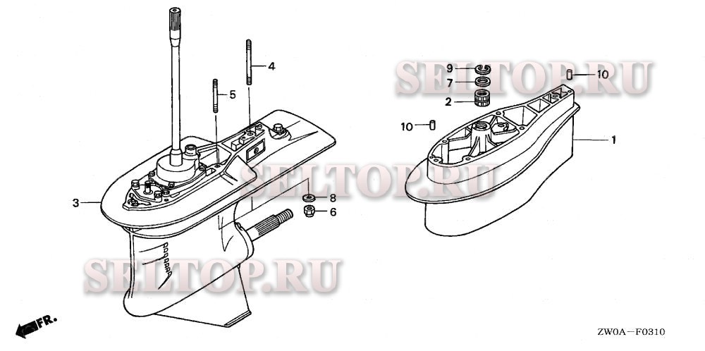 Корпус редуктора в сборе для Honda BF90A5 XRTA