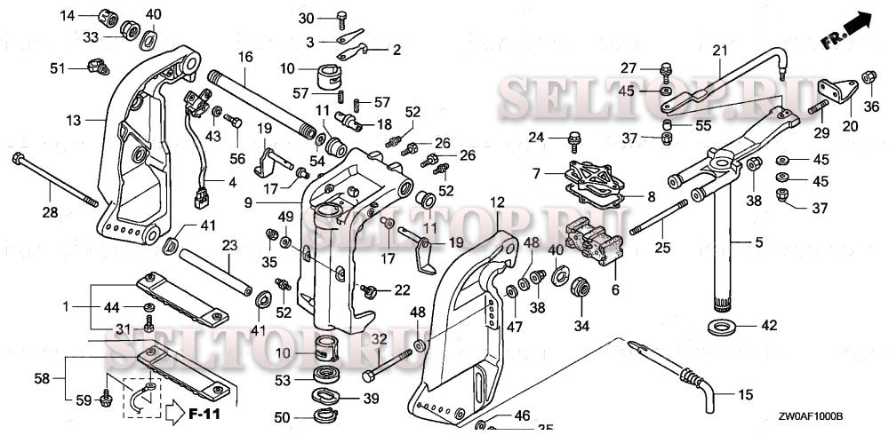 Кормовой кронштейн, корпус вертлюга для Honda BF90A5 XRTA