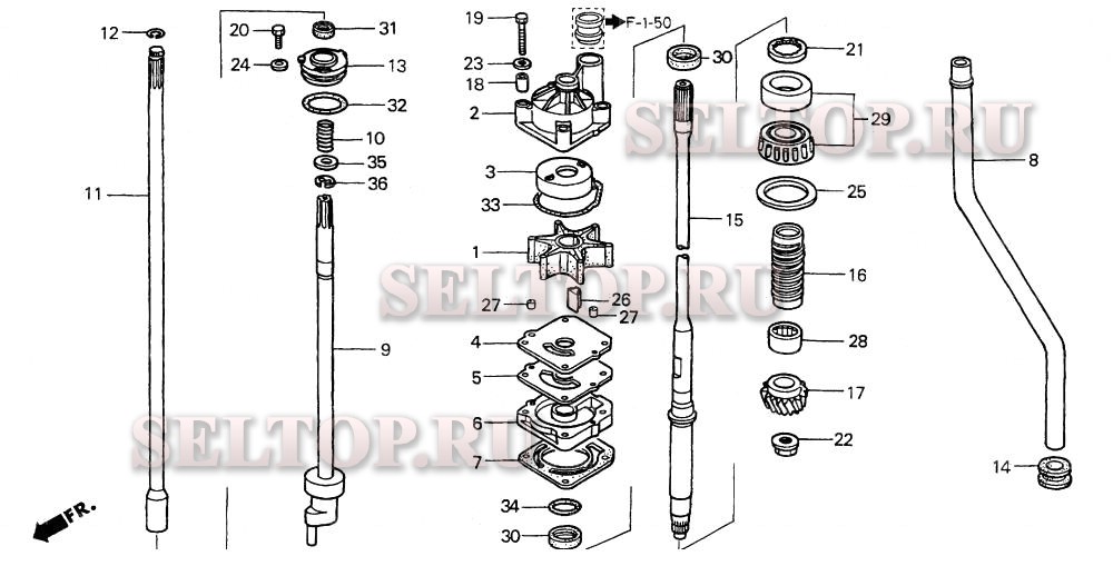 Водяной насос, вертикальный вал (2) для Honda BF90AY JRTA