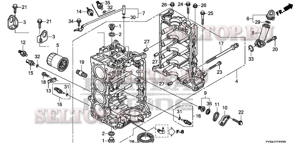 Блок цилиндров для Honda BF90DK4 LRTA