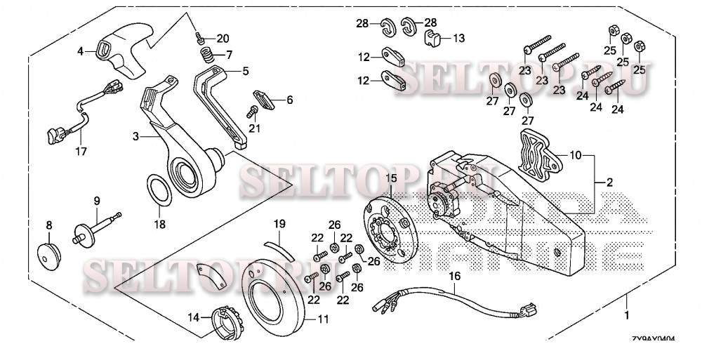Дистанционное управление (заподлицо) (правая) для Honda BF90DK4 LRTA