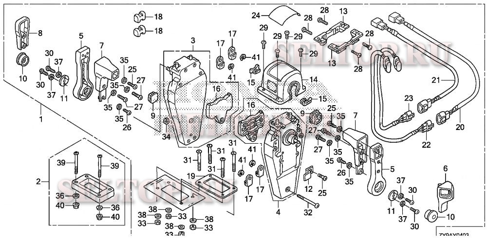 Дистанционное управление (верхняя опора двутипная) (левая) для Honda BF90DK4 LRTA