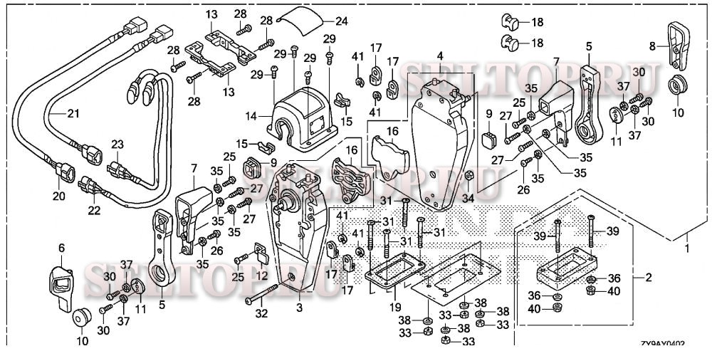 Дистанционное управление (верхняя опора двутипная) (правая) для Honda BF90DK4 LRTA