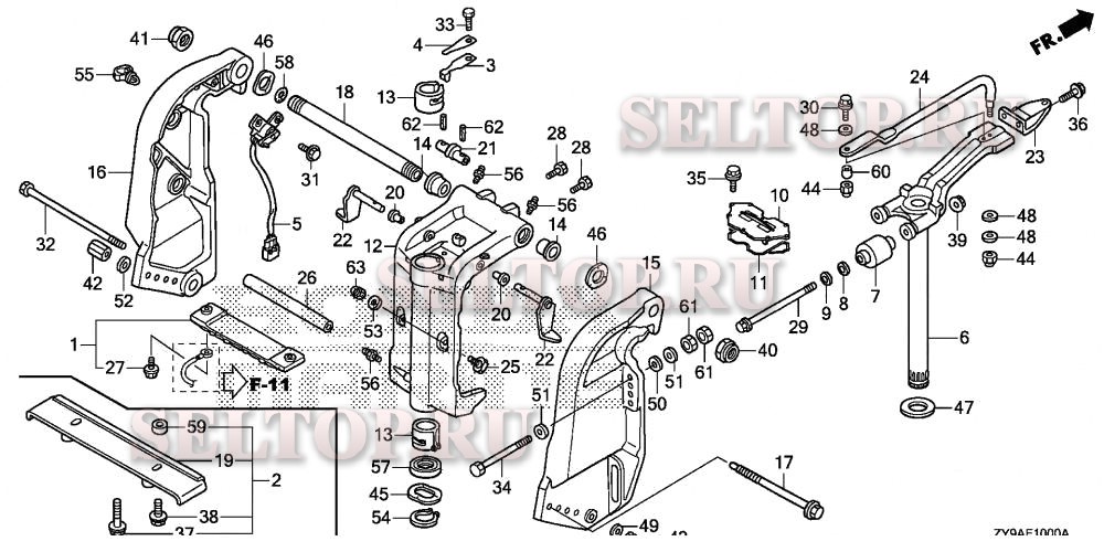 Кормовой кронштейн, корпус вертлюга для Honda BF90DK4 XRTA