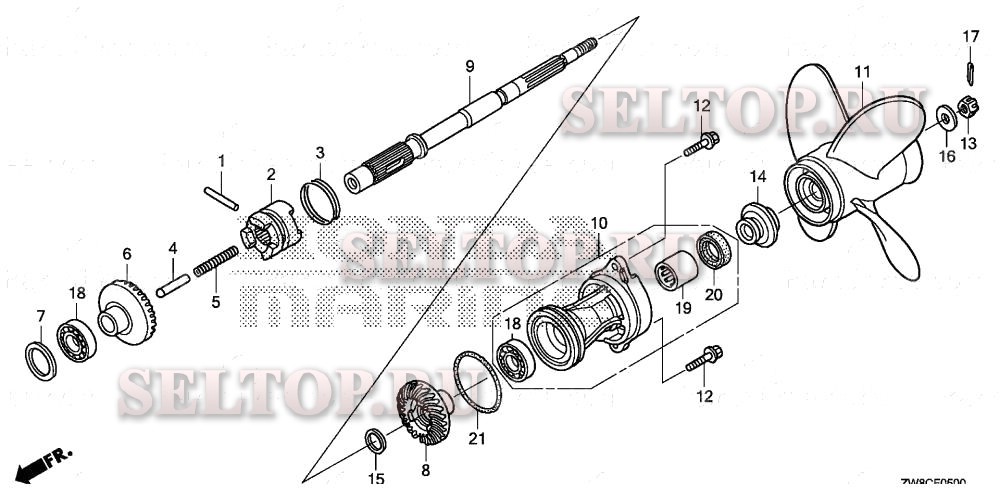 Карданный вал, гребной винт для Honda BFP9.9DK3 LHTA