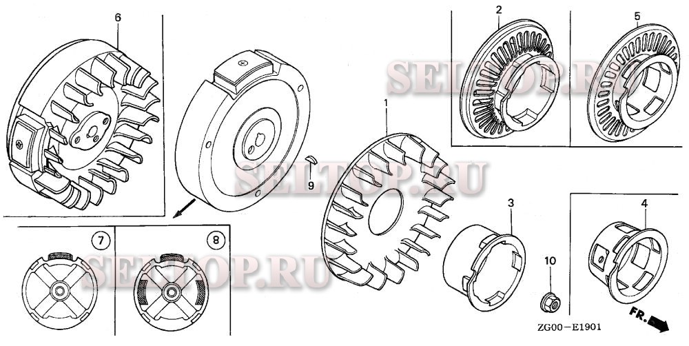 Маховик, вентилятор охлаждения (2) для Honda G100K2 WD12