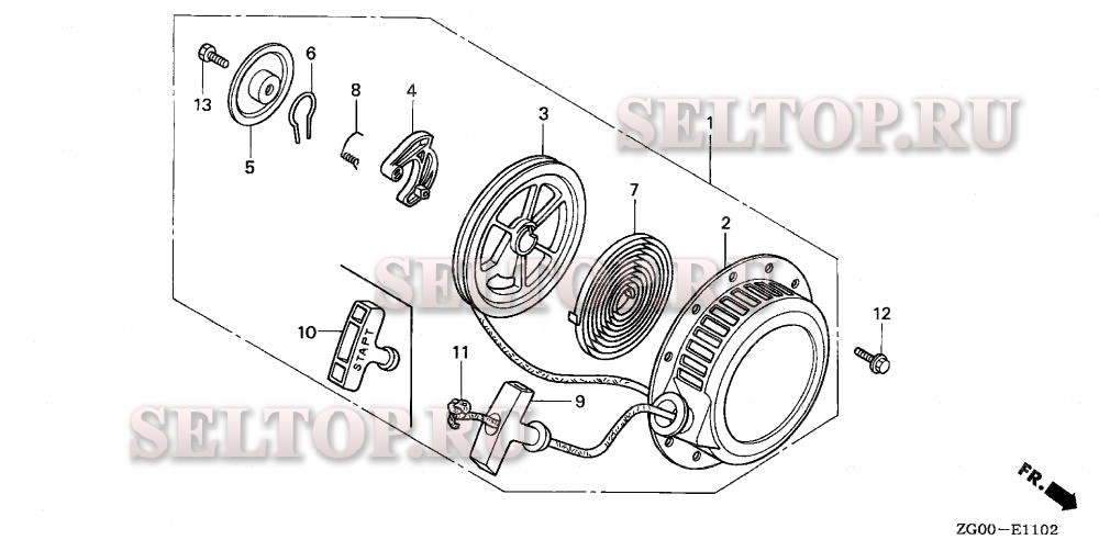 Ручной стартер (3) для Honda G100K2 WD12