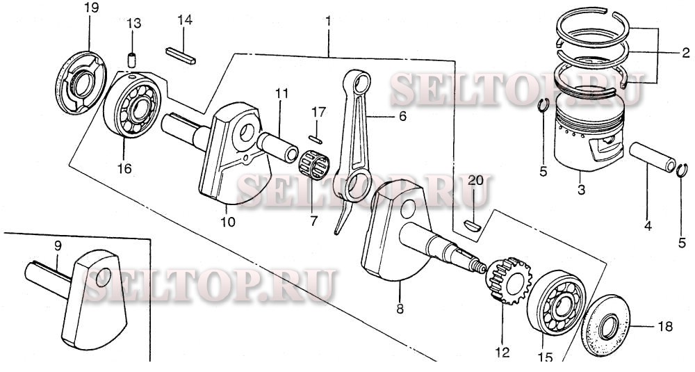 Коленвал, поршень для Honda G65K2 RD1