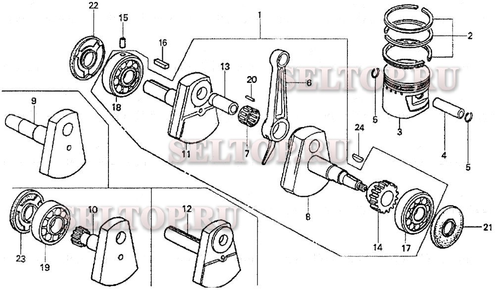 Коленвал, поршень для Honda G80 V1