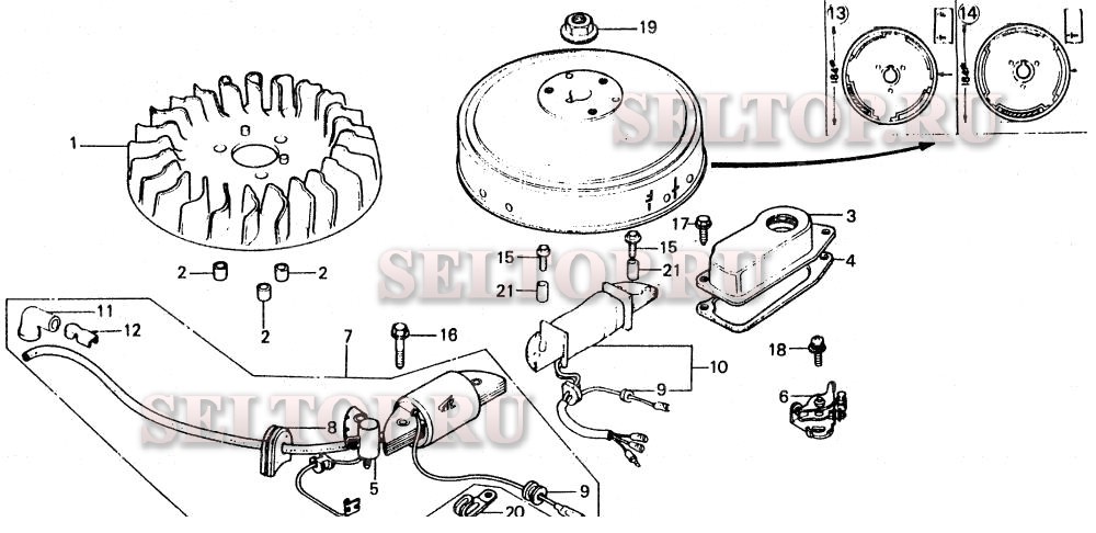 Маховик, прерыватель в сборе для Honda HR21 SDA