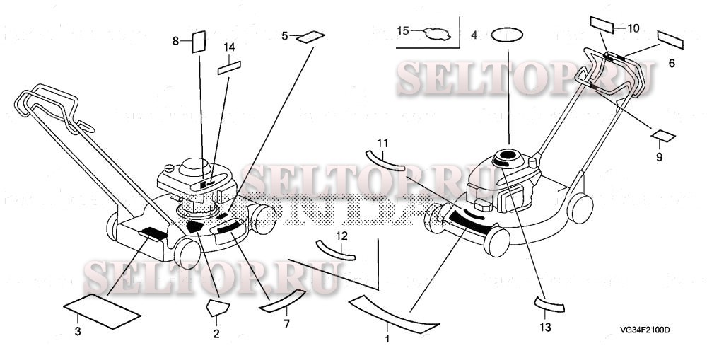 Этикетки (2) для Honda HRS216 SDA