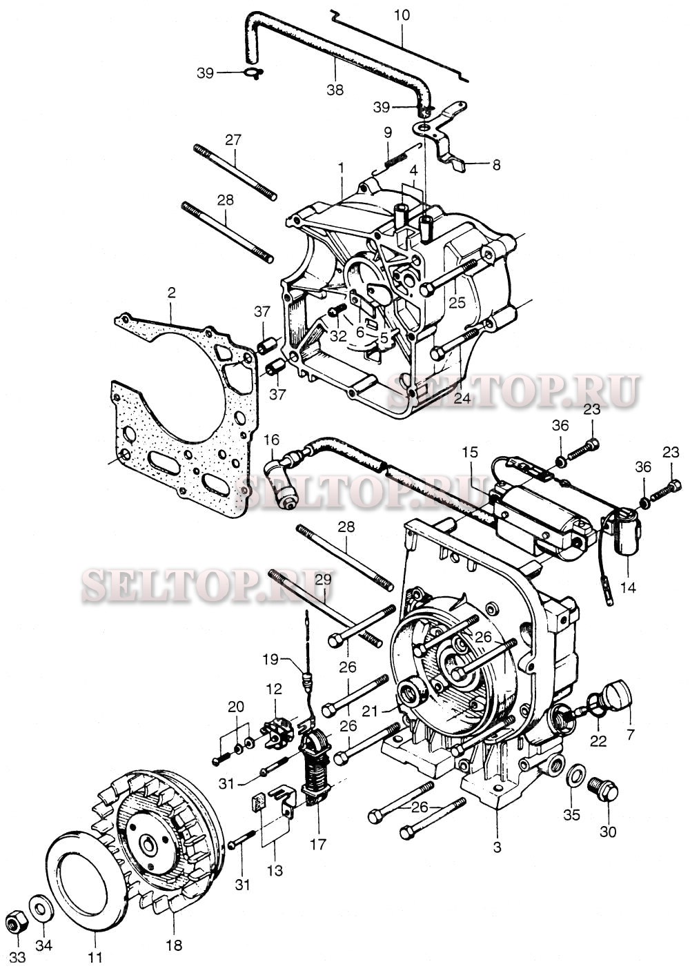 Маховик, картер для Honda F28 A