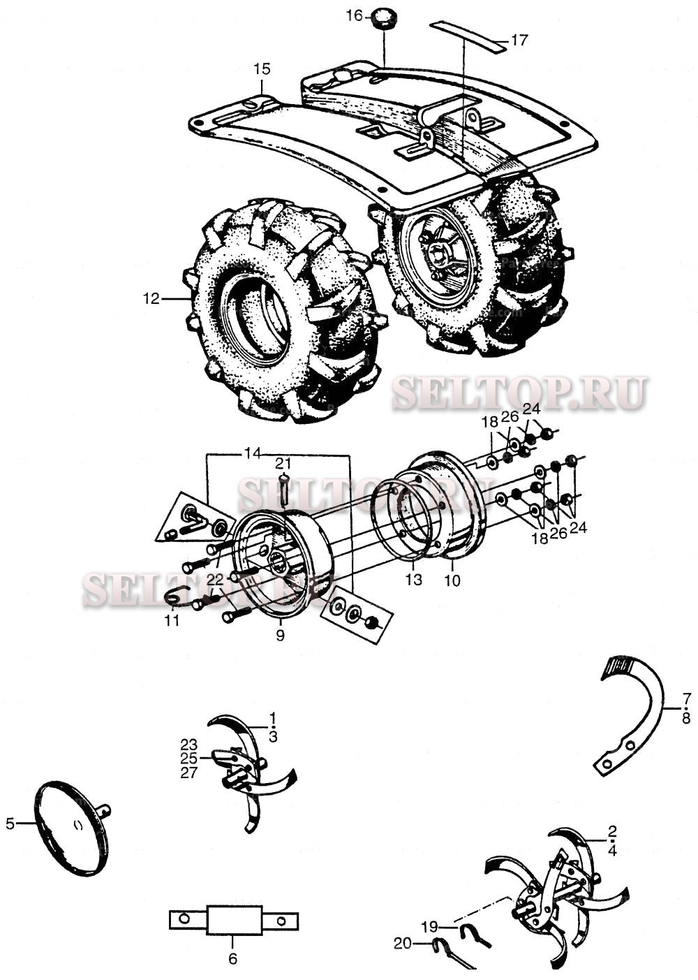 Колеса, зубцы, ограждающий щит для Honda F28 A