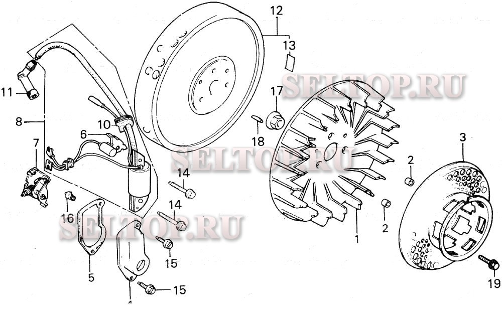 Маховик, прерыватель в сборе для Honda WA20K1 C
