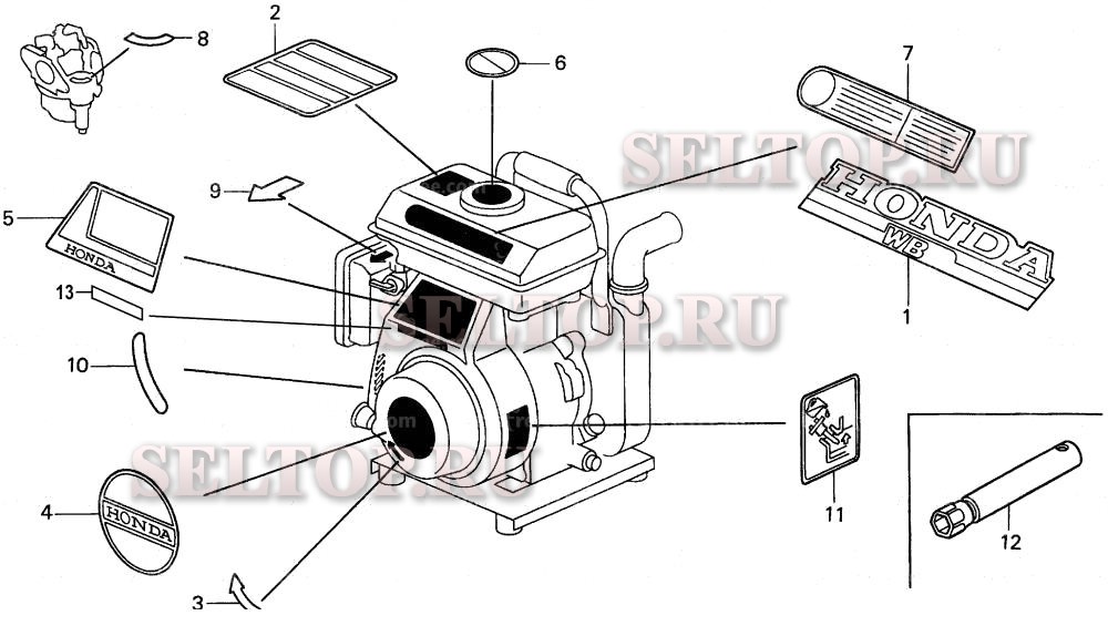 Этикетки (двигатель) для Honda WB15 C/A
