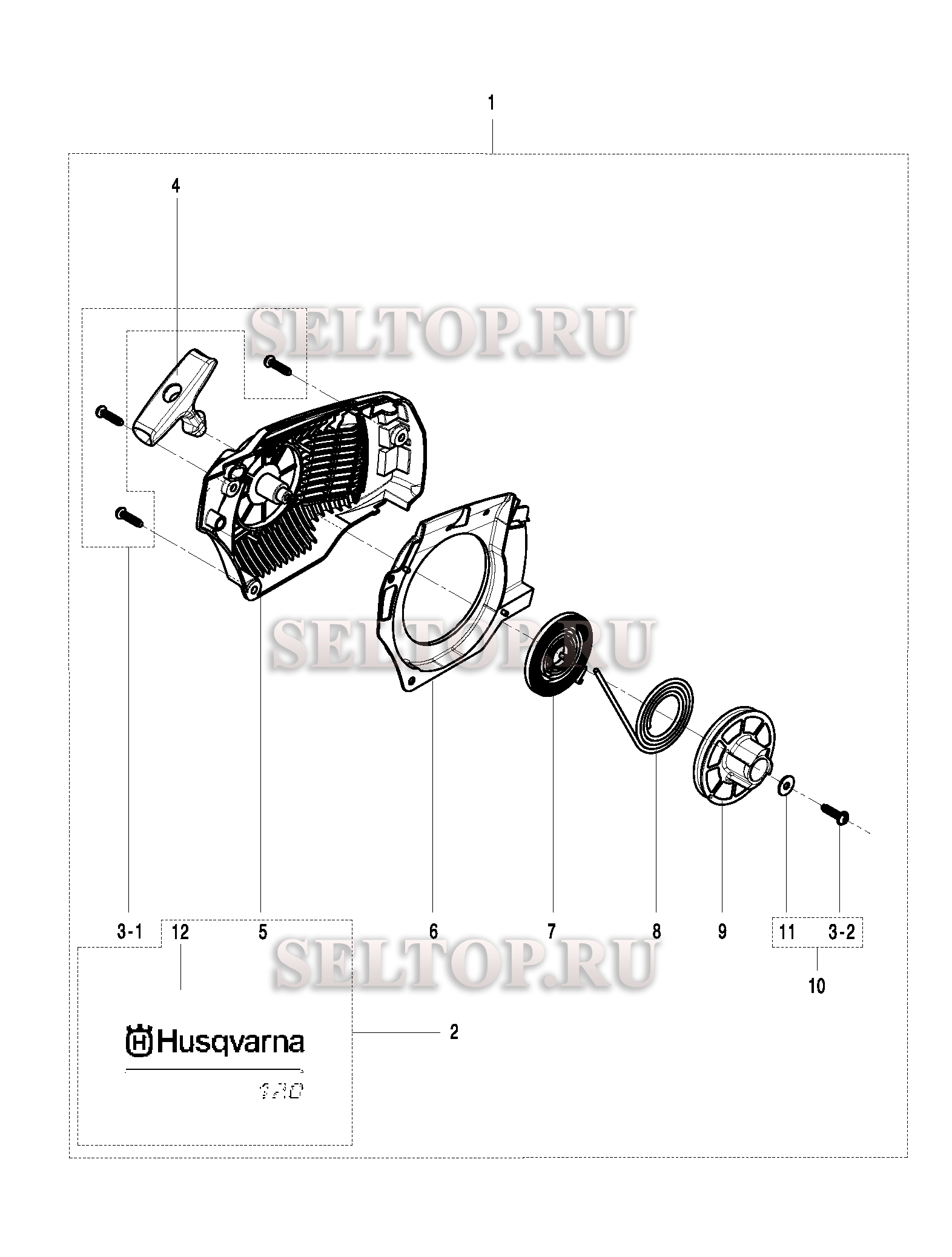 Стартер для бензопилы Husqvarna 120 артикул 967067901 (с 2016-06)