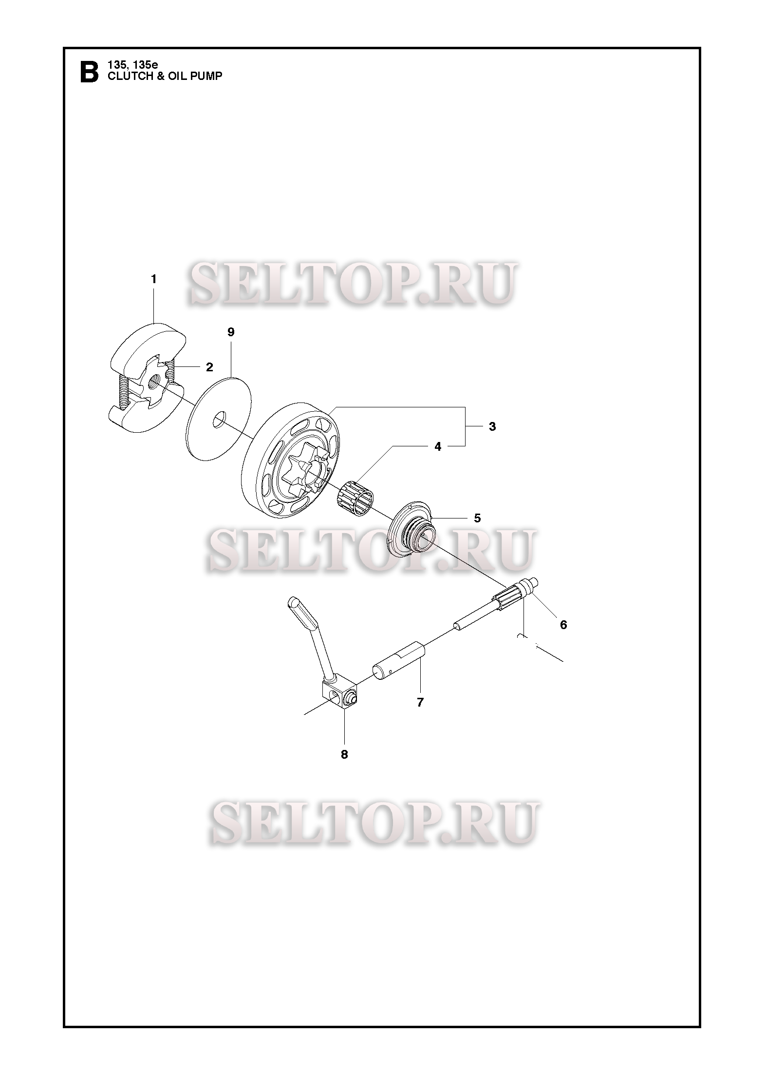 Сцепление, масляный насос для бензопилы Husqvarna 135 E (с 2011-08)