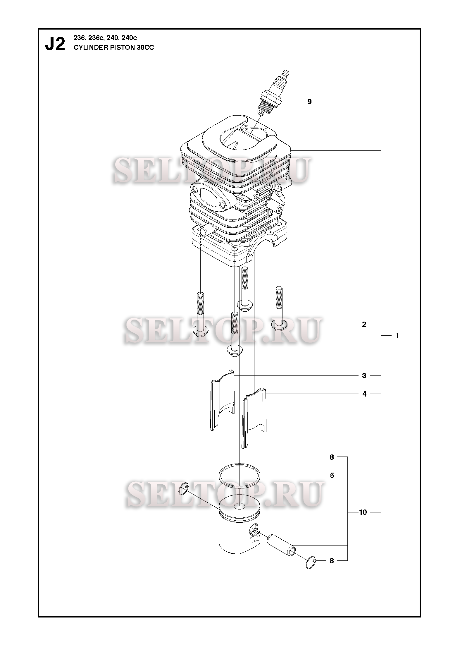 Поршень, цилиндр для бензопилы Husqvarna 236 E (с 2010-04)