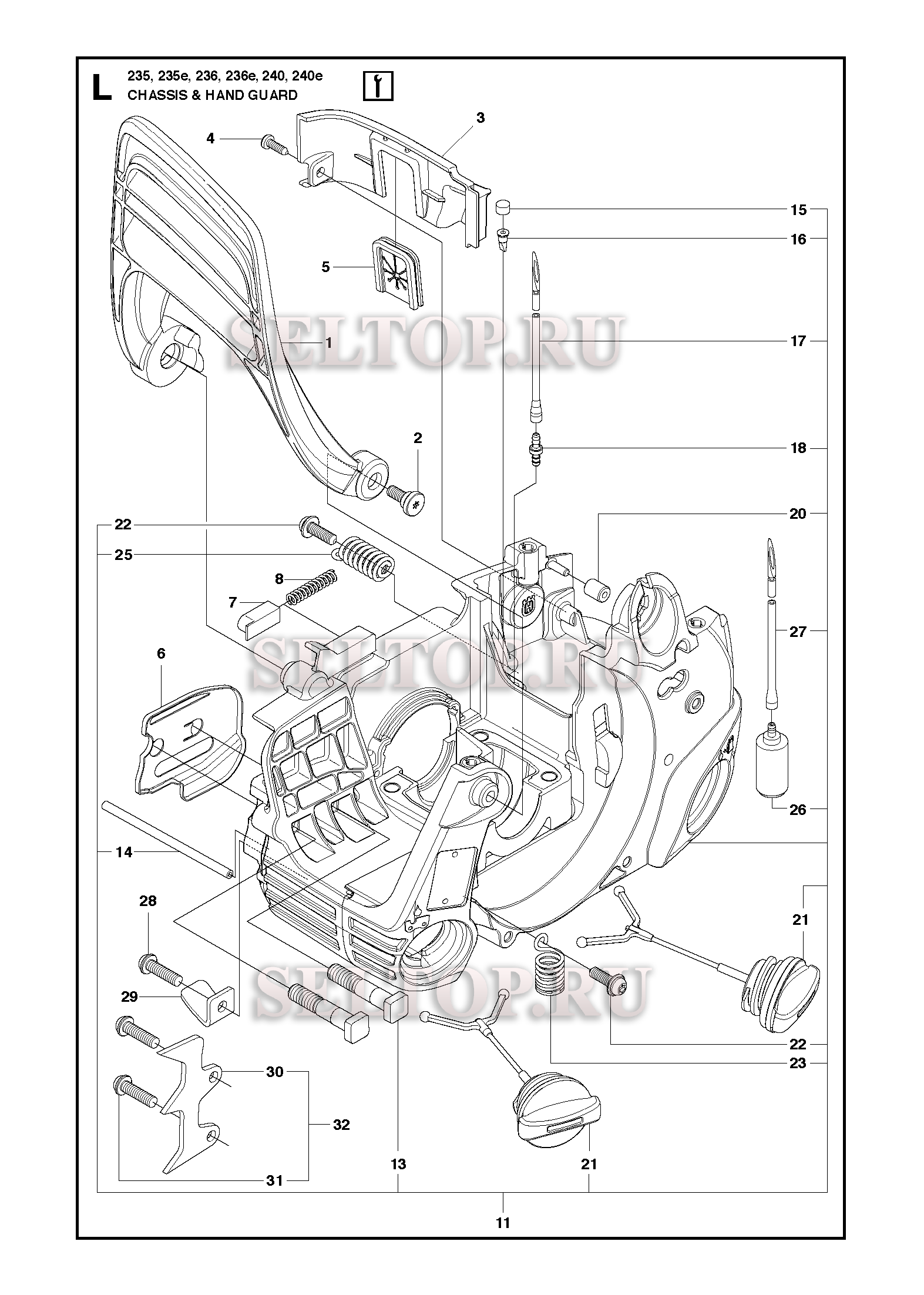 Топливный бак, ручка для бензопилы Husqvarna 236 E (с 2010-04)