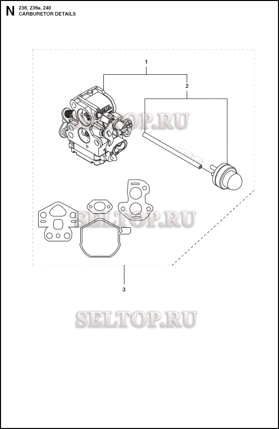 Карбюратор для бензопилы Husqvarna 236 E артикул 967326501, 967326502, 967787906 (с 2018-02)