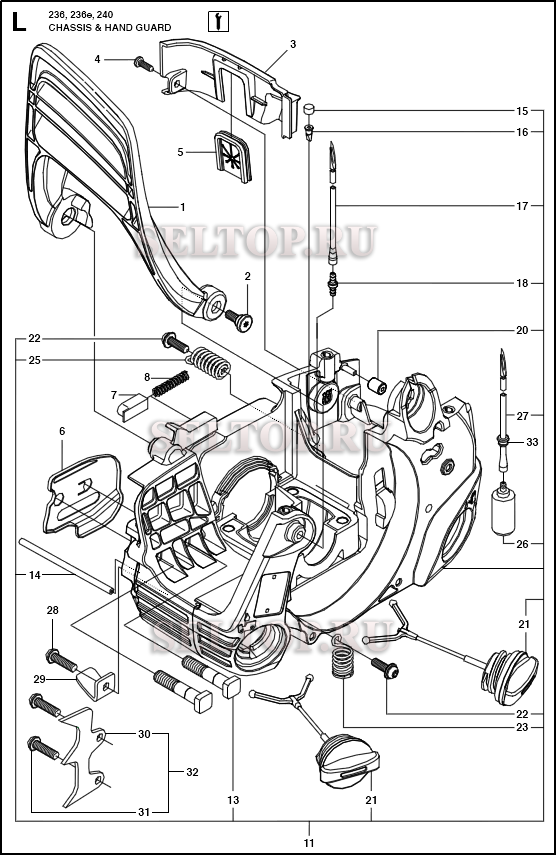 Рама для бензопилы Husqvarna 236 E артикул 967326501, 967326502, 967787906 (с 2018-02)