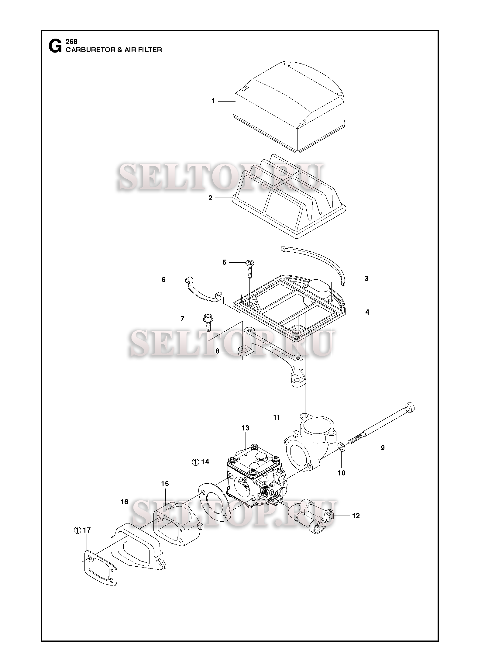 Карбюратор, воздушный фильтр для бензопилы Husqvarna 268 (с 2017-08)
