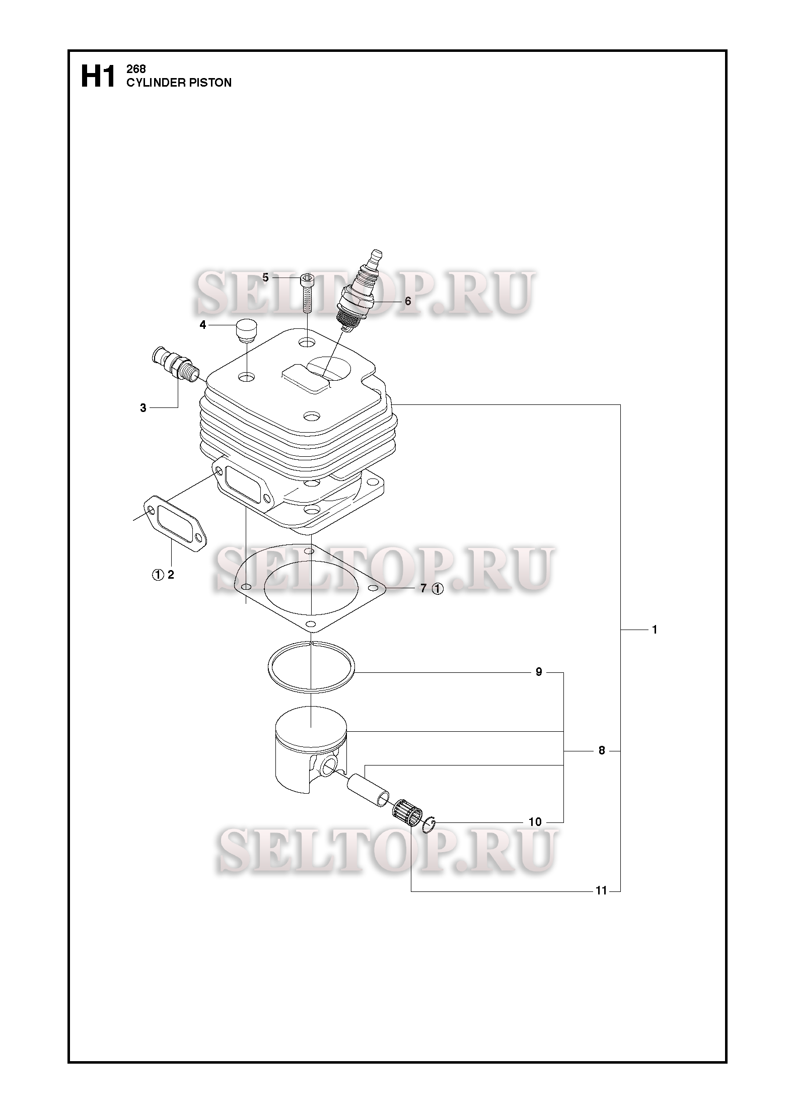 Поршень, цилиндр для бензопилы Husqvarna 268 (с 2017-08)