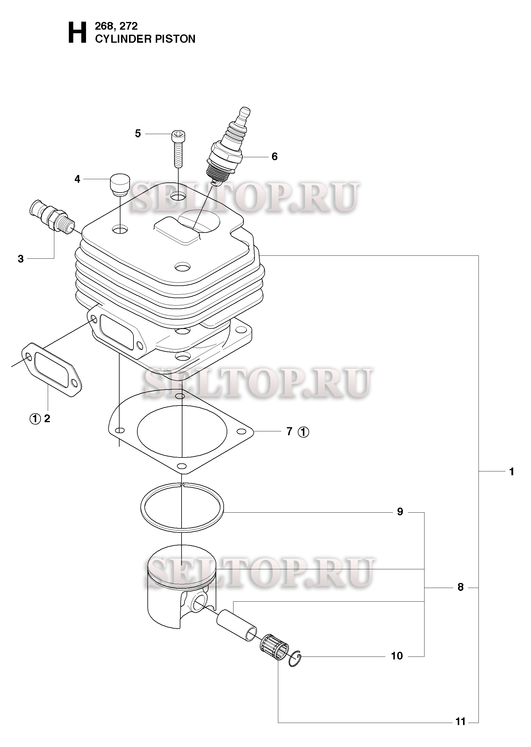 Поршень, цилиндр для бензопилы Husqvarna 272 XP (с 2009-04)