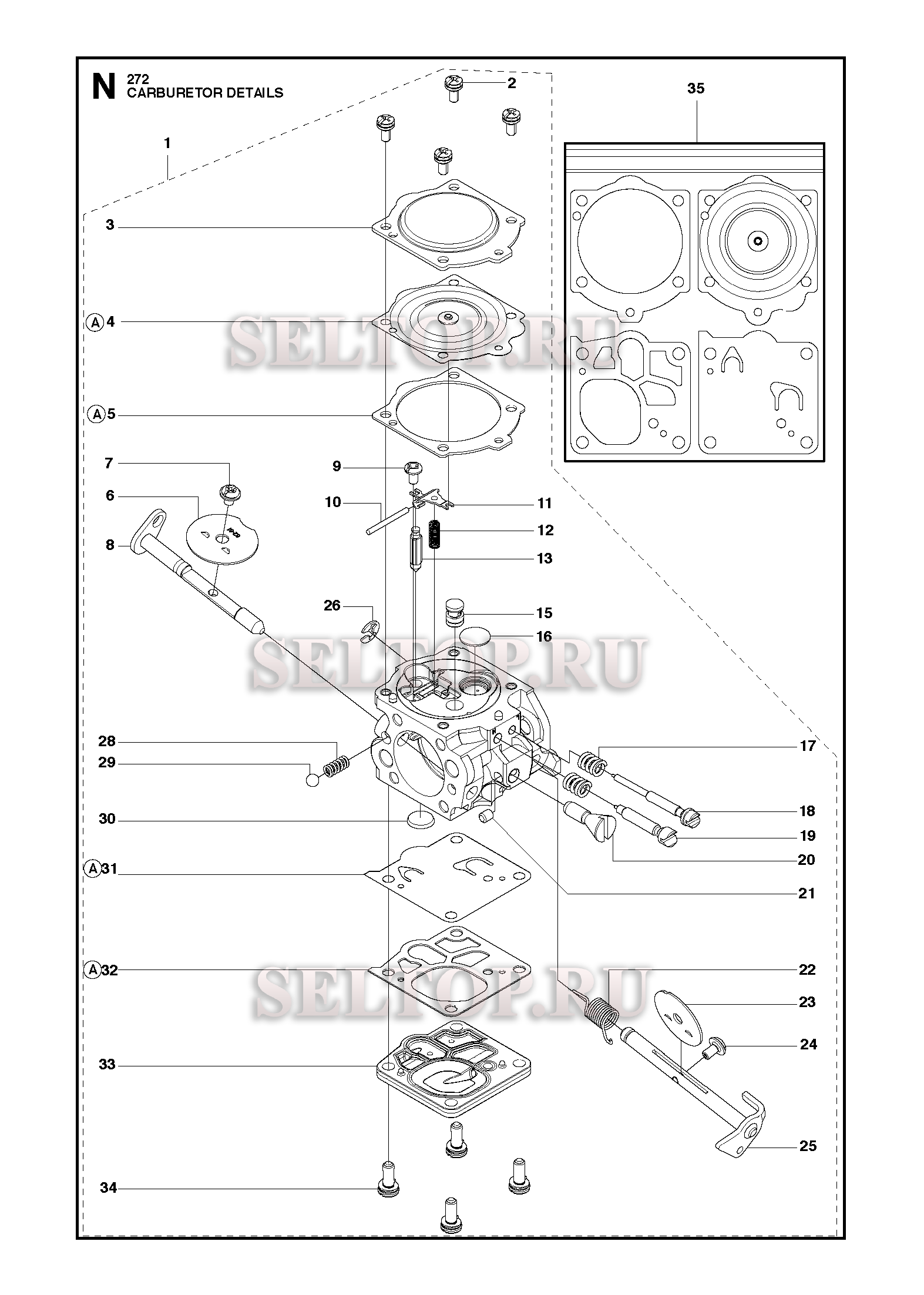 Запчасти карбюратора для бензопилы Husqvarna 272 XP (с 2016-08)