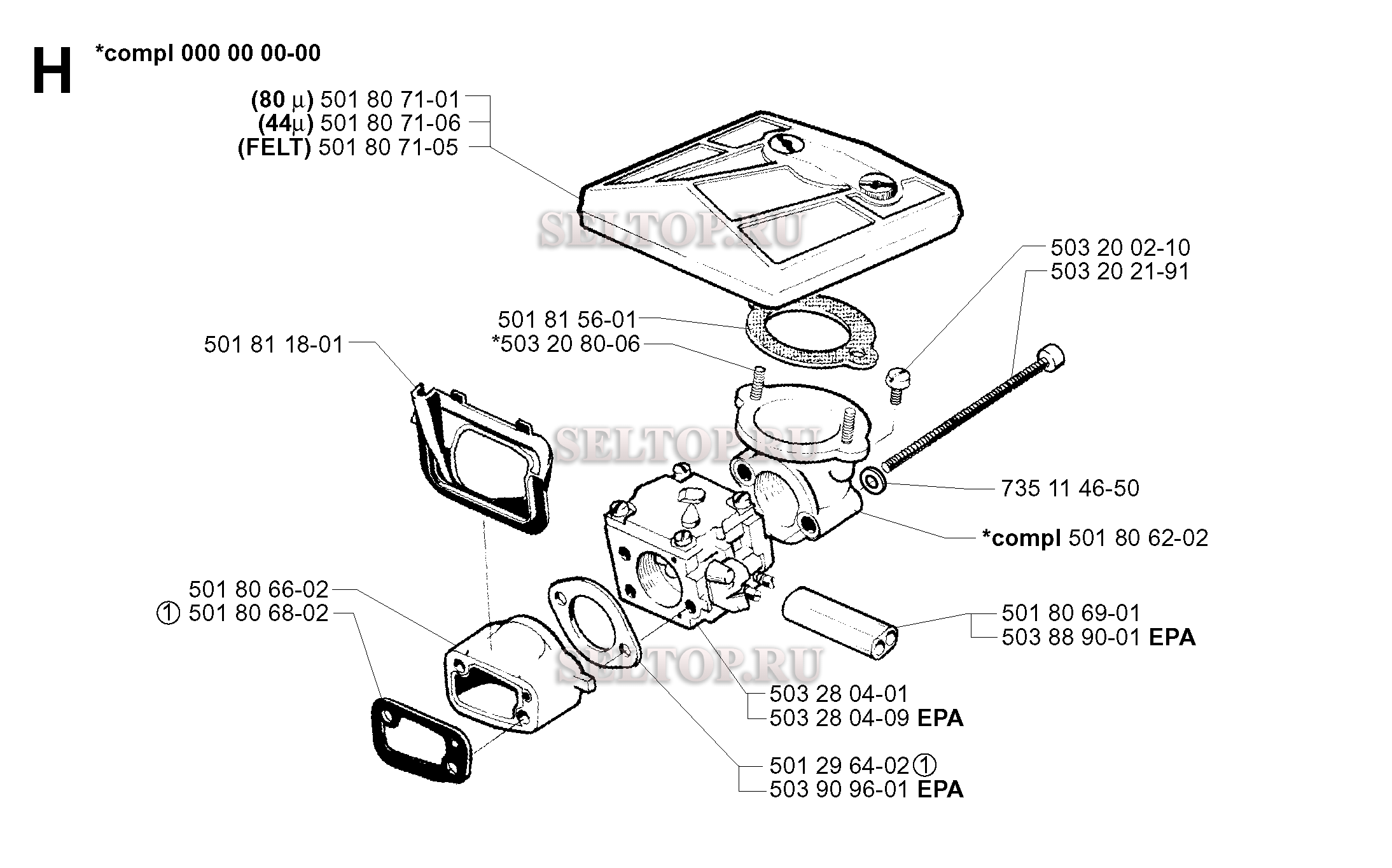 Карбюратор, воздушный фильтр для бензопилы Husqvarna 281 (с 2001-10)
