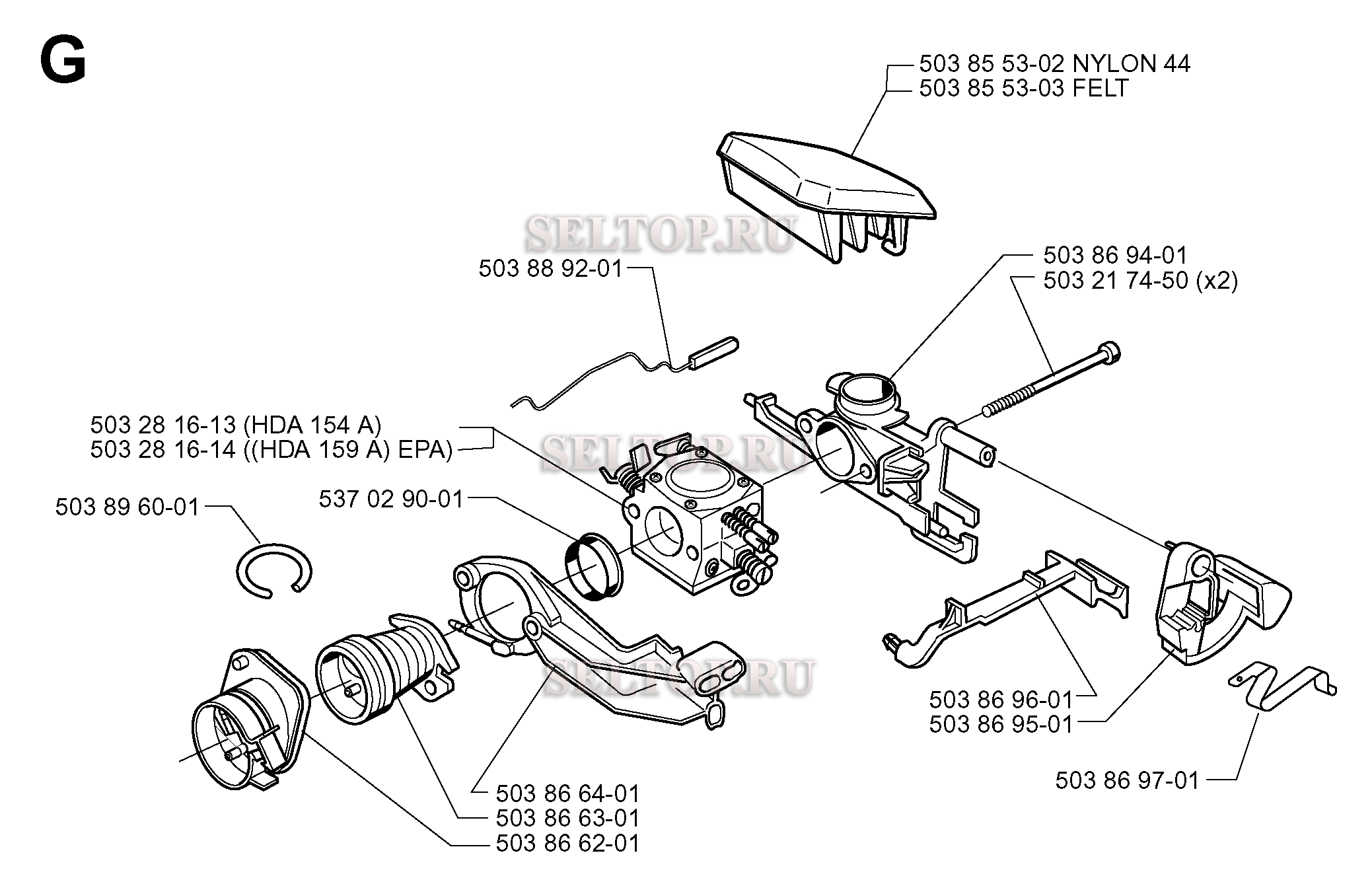 Карбюратор, воздушный фильтр для бензопилы Husqvarna 340 (с 1998-08)